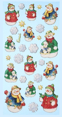 Softy Stickers bunt, Schneemann und Eiskristalle